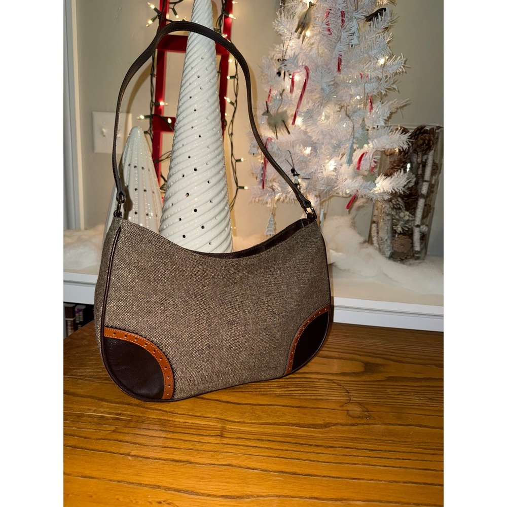 Express Brown Tweed Shoulder Bag Womens Leather Trim Accent
